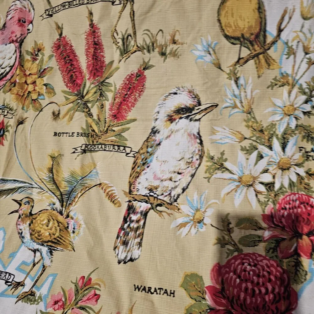 Vintage Australian Bird Tablecloth | Floral Table Linens | Card Table Cover